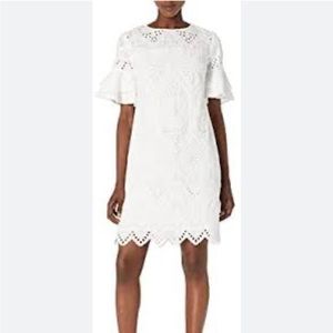 Trina Turk White Praise Tiered Short Sleeve Eyelet Dress sz10